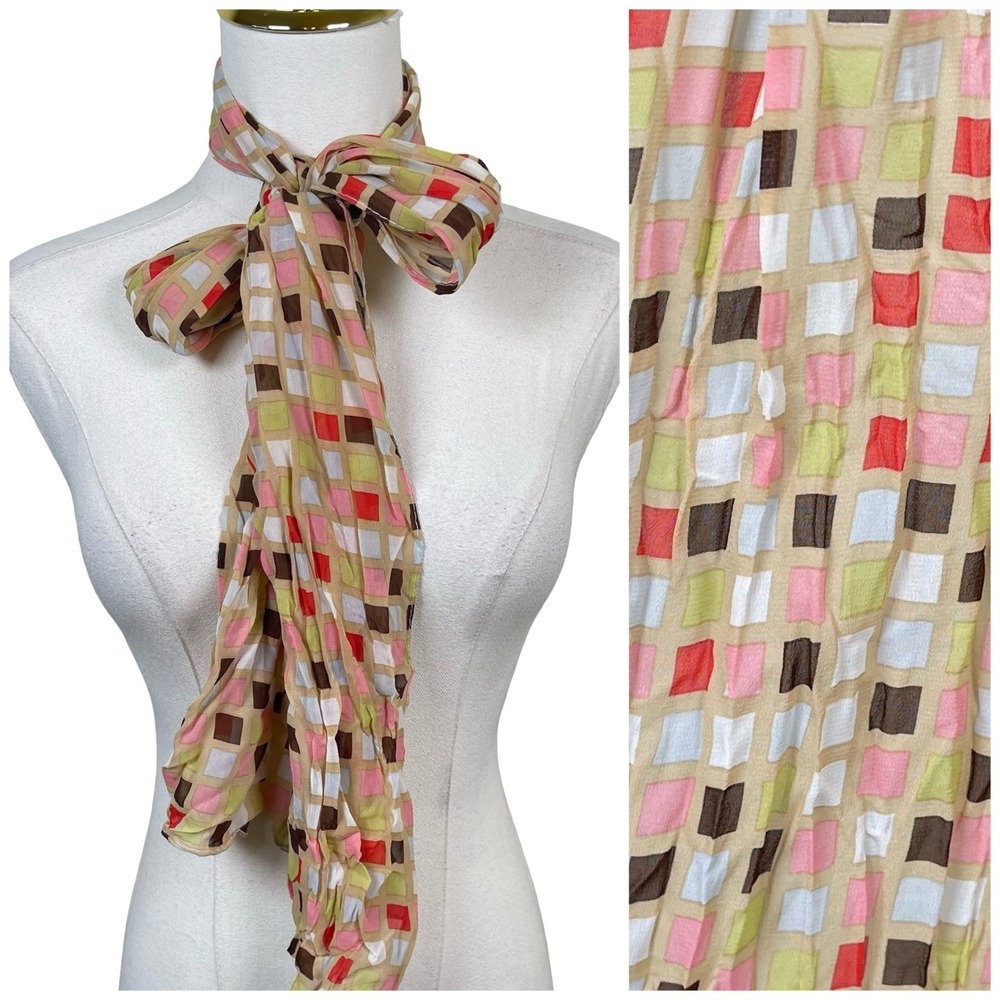 Vintage Geometric Checkered Scarf Women Multicolor Pastel Plaid Y2K Boho Chic